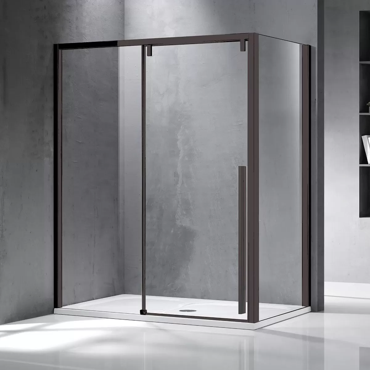 Box Doccia Karag Santorini 500 & NR-10 apertura scorrevole Cristallo Temprato 8mm Trasparente profili alluminio Nero