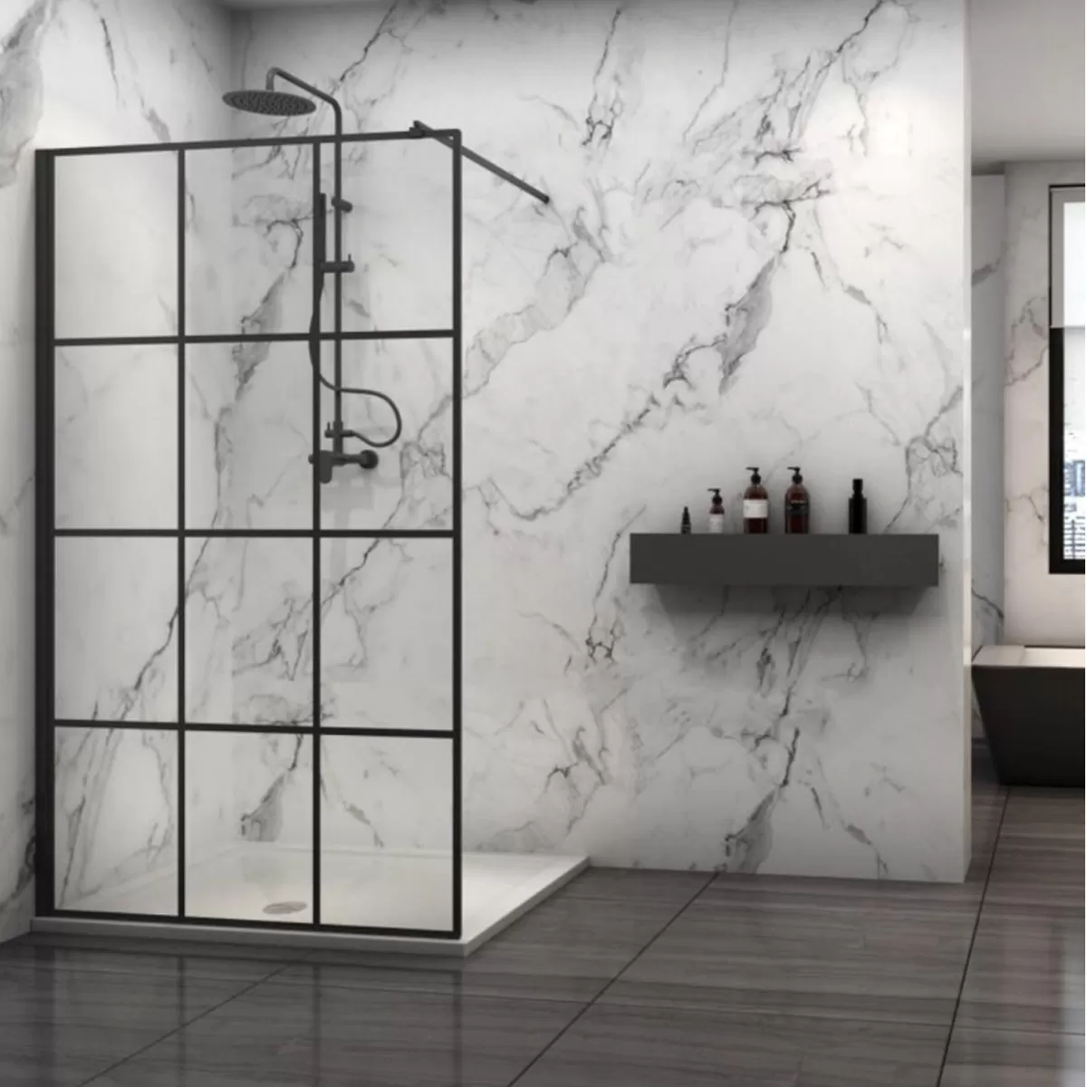 Paroi de douche transparente avec profils noirs anticalcaire 8 mm