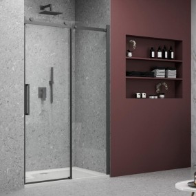 Porte de douche coulissante transparente 8mm avec profil noir mat