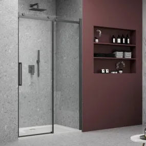 Duschschiebetür mit mattschwarzen Profilen aus transparentem Glas