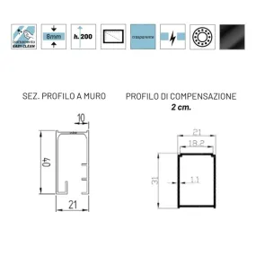Porta doccia scorrevole profilo nero opaco trasparente anticalcare 8mm
