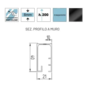 Box Doccia 2 lati Scorrevole Trasparente Anticalcare 8mm profili neri H200 Black