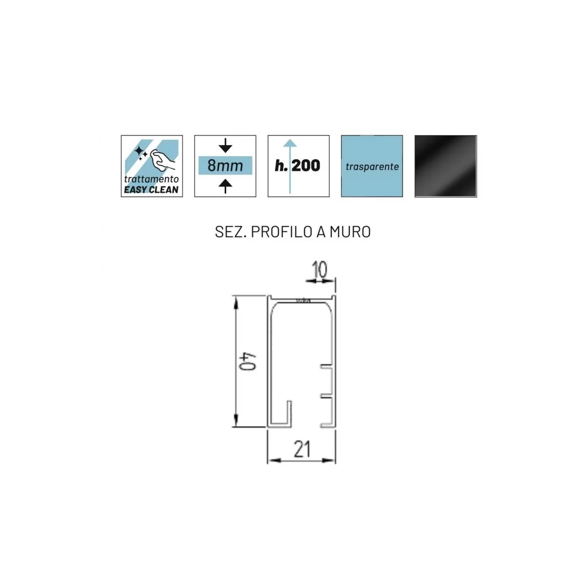 Box Doccia 2 lati Scorrevole Trasparente Anticalcare 8mm profili neri H200 Black