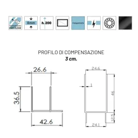 Porte de douche battante transparente anticalcaire 8mm Like noire