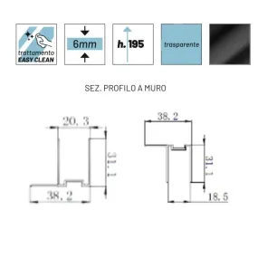Paroi de douche coulissante transparente 6 mm profil noir Erica