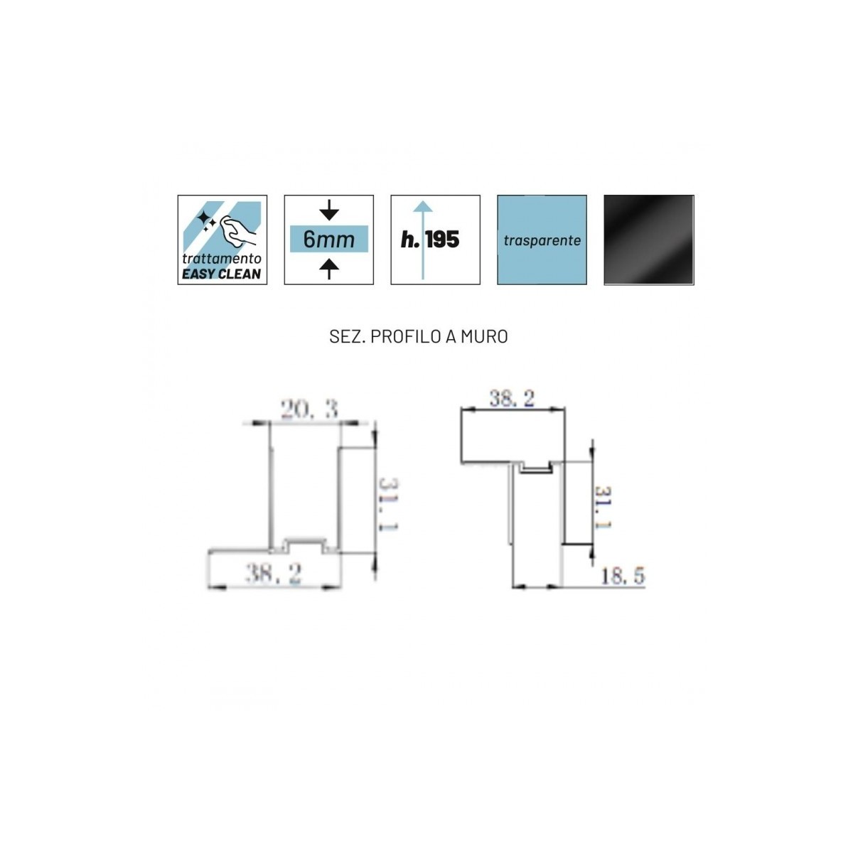 Transparente Schiebeduschabtrennung 6 mm schwarzes Erica-Profil