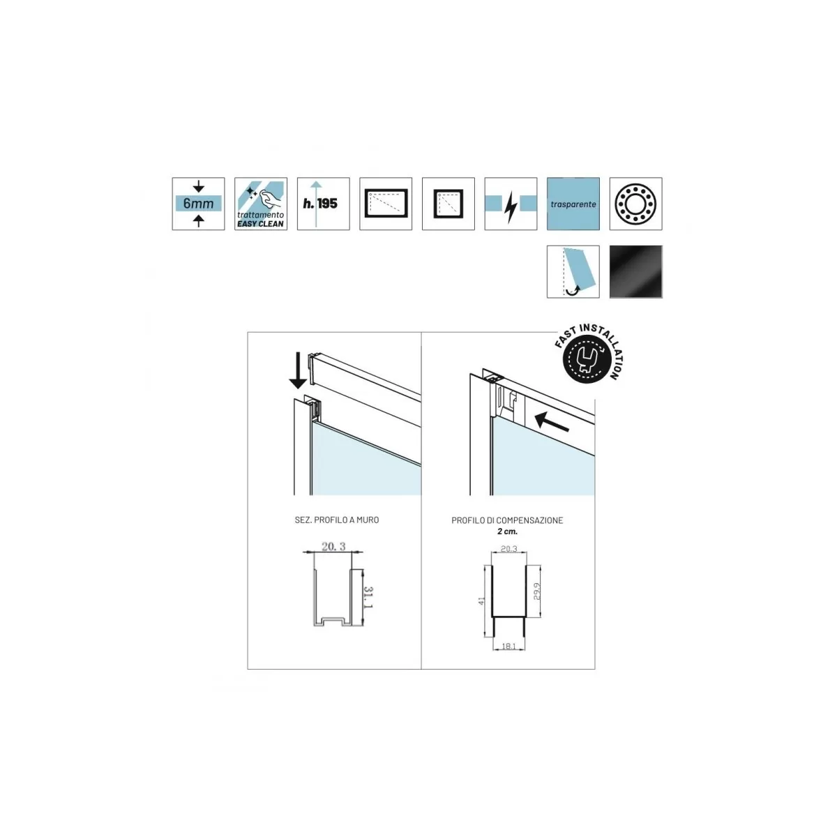 Box doccia 2 lati scorrevole a doppia porta 6mm anticalcare Felce