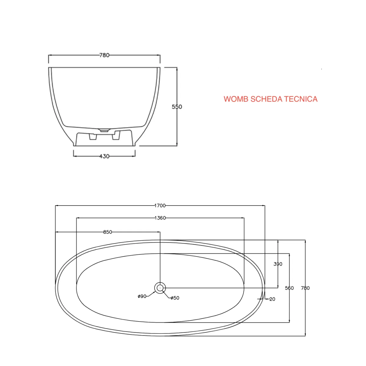 Vasca da bagno freestanding in resina colorata trasparente WOMB