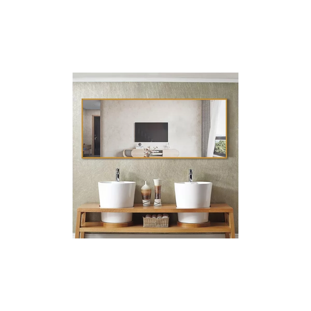 miroir rectangulaire sur pied ou suspendu avec profil doré ou noir