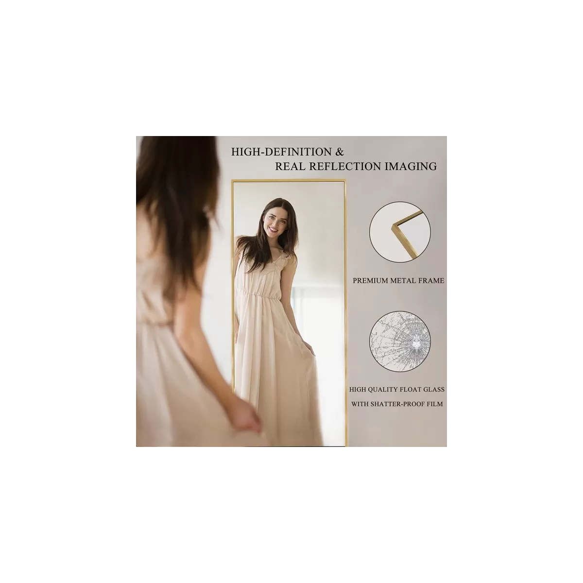 miroir rectangulaire sur pied ou suspendu avec profil doré ou noir