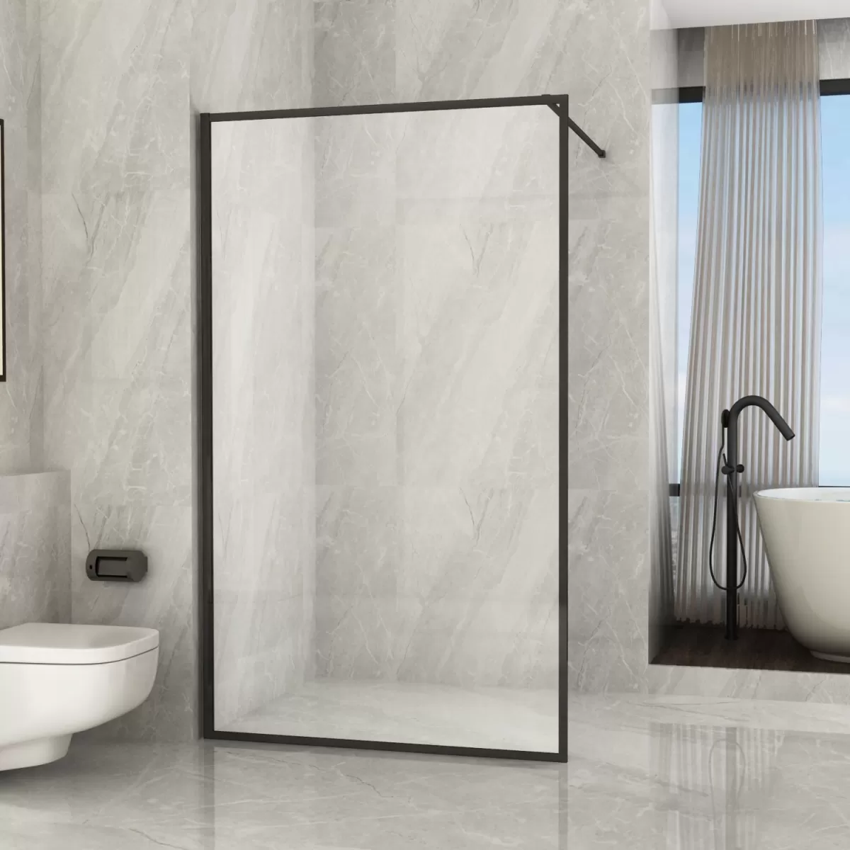Paroi de douche transparente à l'italienne, profil noir 8 mm