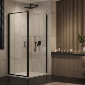 Cabine de douche battante 2 faces avec verre transparent, profil noir