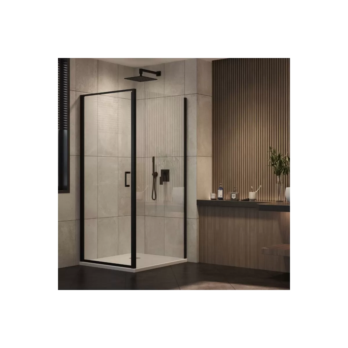 Box doccia 2 lati battente cristallo trasparente 6mm profilo nero EUTHALIA