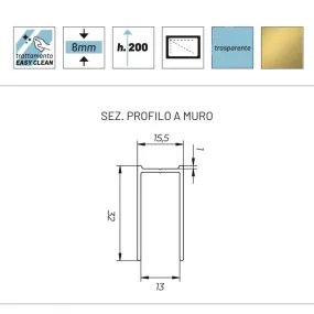 Walkin Antikalk-Duschwand 8 mm H200 GARDENIA Profil aus Satiniertes Gold
