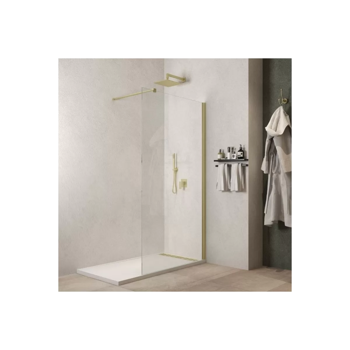 Paroi de douche anticalcaire Walkin 8mm H200 profil GARDENIA Or satiné