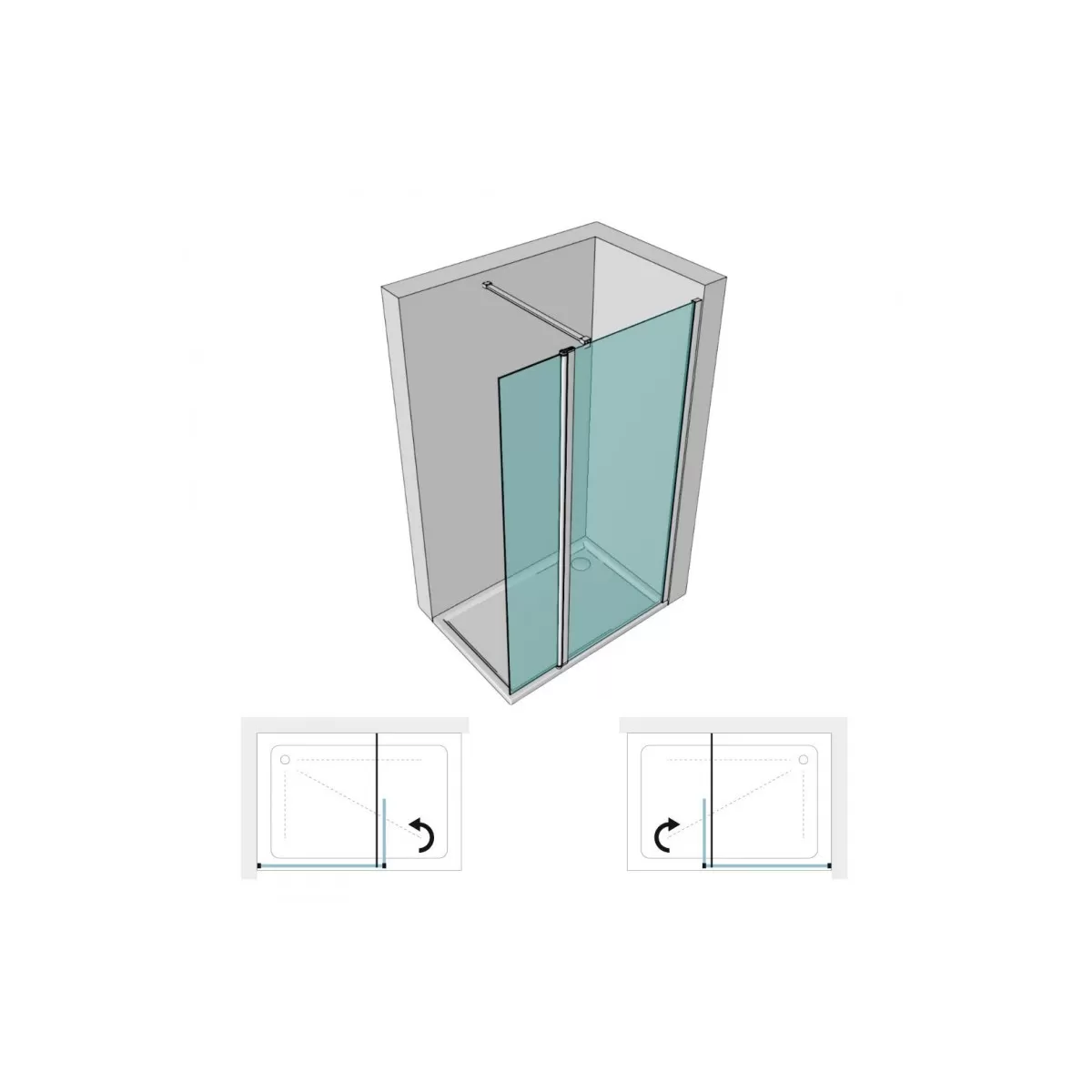 Paroi de douche à l'italienne avec porte mobile en verre anticalcaire LORNA 8mm
