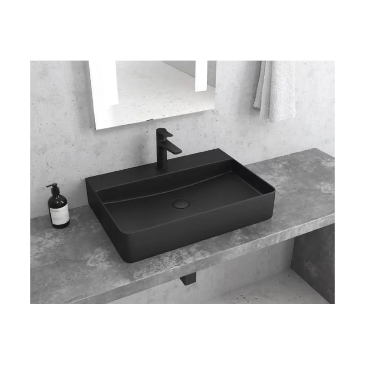 Lavabo da appoggio rettangolare ANTARES in ceramica nero opaco