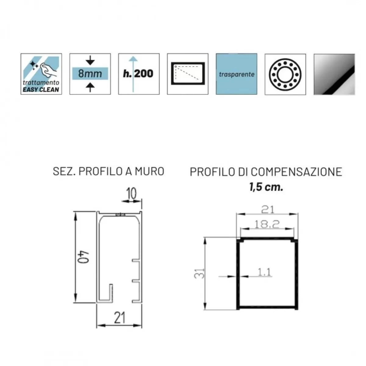Box Doccia Scorrevole Trasparente Anticalcare 8mm h200 BARCLAY