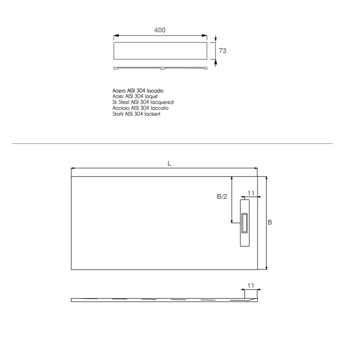 Receveur de douche en résine finition ardoise blanche et grille inox NATURE