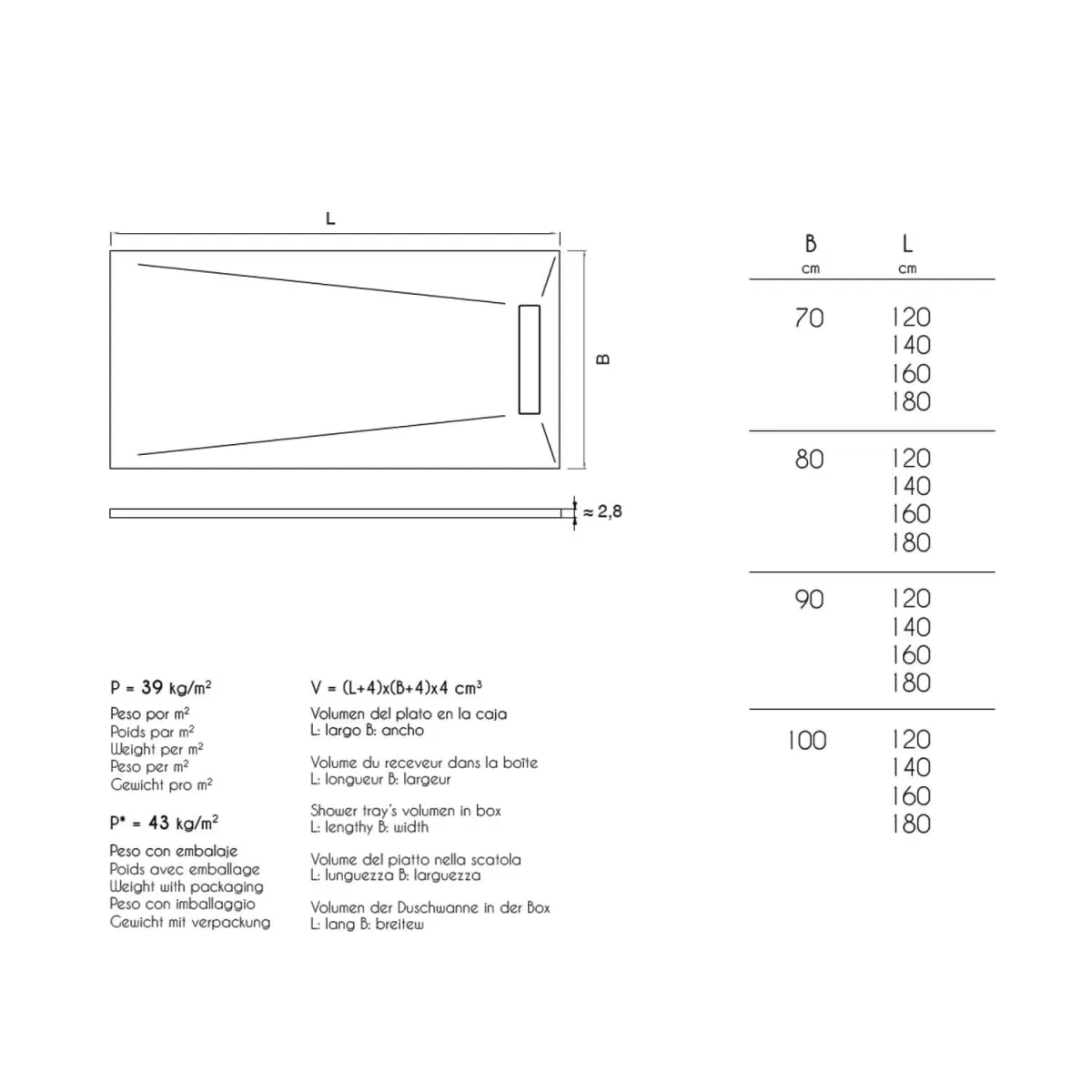 Receveur de douche en résine finition ardoise blanche et grille inox NATURE