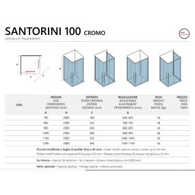 Anti-Kalk-Schiebe-Duschabtrennung 2 Seiten 8mm H200 SANTORINI 100 Chrom