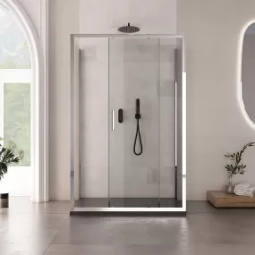 Cabine de douche à trois côtés avec cristaux satinés de 4 mm | Blanc